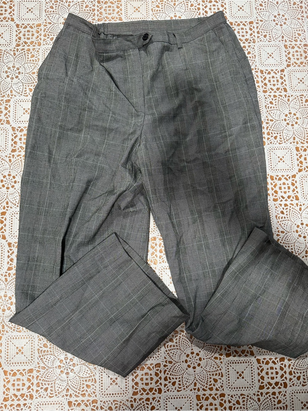 Kim Rogers Signature Size 12 Gray Plaid Straight Leg Dress Pants Stretch